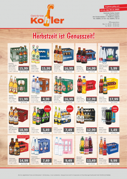 Angebot gültig bis zum 29.11.2025 in unserem Getränkeabholmarkt!  #WirSindKohler